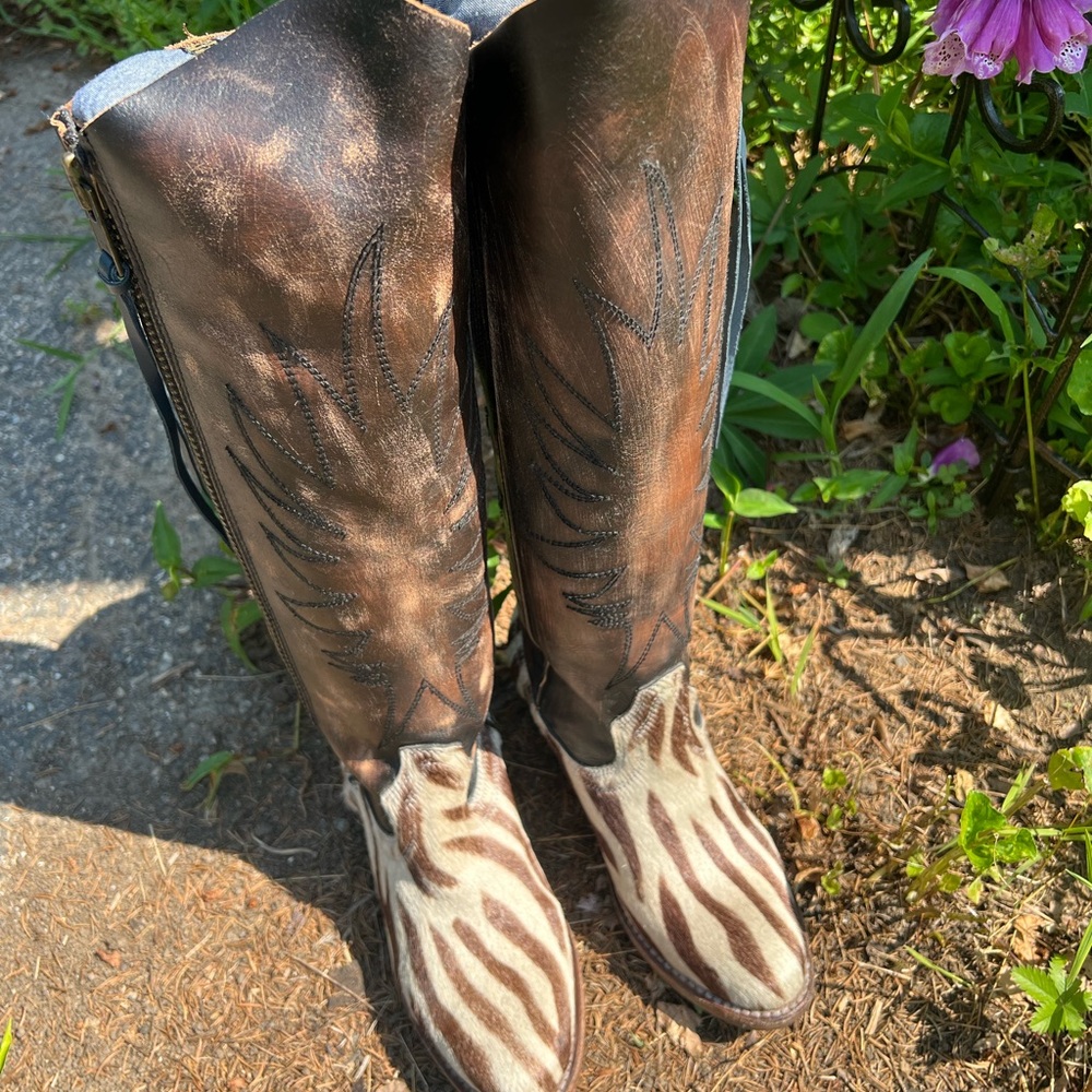 Freebird Brown and Cream Heeled Boots
